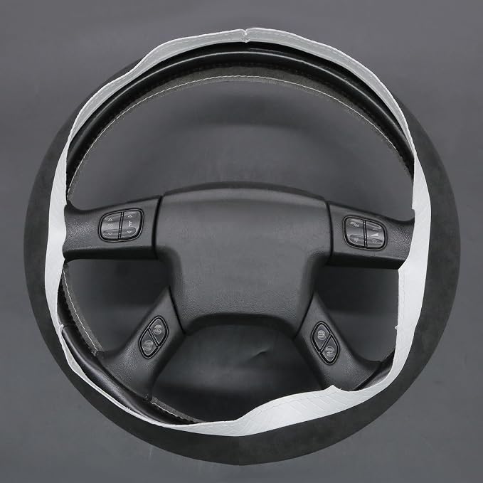 MEWANT Hand Stitch Steering Wheel Cover for Chevy Silverado 1500 2003 9002 Athsuede Embossed Faux Leather Steering Wrap