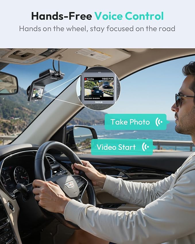 BOTSLAB G300 PLUS 4K DUAL Dash Cam Front and Rear [2026 Upgraded], STARVIS 2 Sensor, 64GB Card Included, Voice Control, 5GHz WiFi Dashcam Front and Rear Camera, GPS, WDR Night Vision, 24H Parking Mode