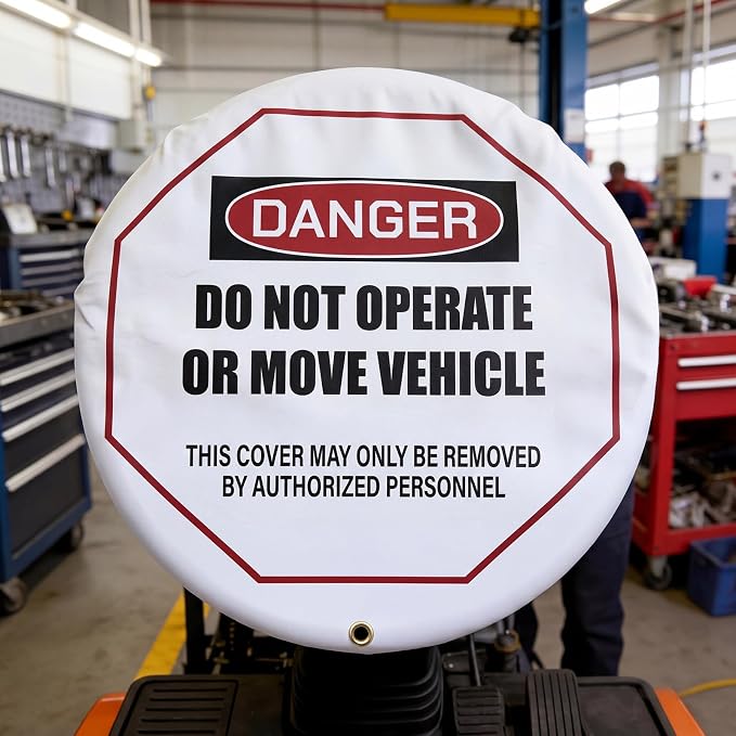 1 Pcs Steering Wheel Cover for Lockout Tagout - 20" Danger Do Not Operate Reinforced Vinyl for Trucks Pallet Jacks Forklifts