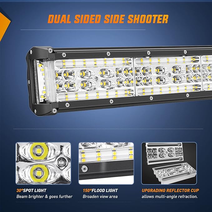 Nilight 13.5 Inch Side Shooter LED Light Bar Quadruple Row Spot Flood Combo Lights w/Wiring Kit for Fog Driving Work Lighting on Truck SUV ATV UTV Pick-up Van Boat Tractor