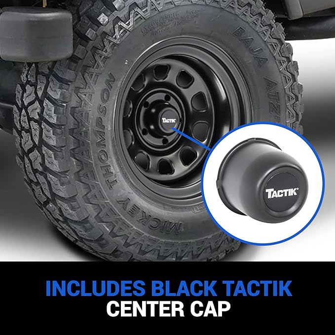 TACTIK D Window 15 Inch 15x8 Wheel - 5x4.5 / 5x114.3 Bolt Pattern (-12.7mm Offset), 4 Inch Backspace - Satin Black Powder Coat Finish - Fits Jeep Wrangler YJ TJ 1987-2006 - Center Cap Included