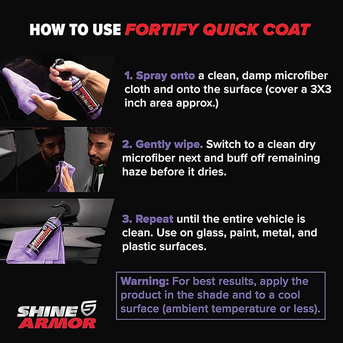 Car Wax Spray and Ceramic Coating for Cars - 3 in 1 Waterless Car Wash and Detailing - Quick Effect Coating Agent for Car - High Gloss Top Coat, Shiny Car Stuff by Shine Armor - Protective Wax 16FlOz