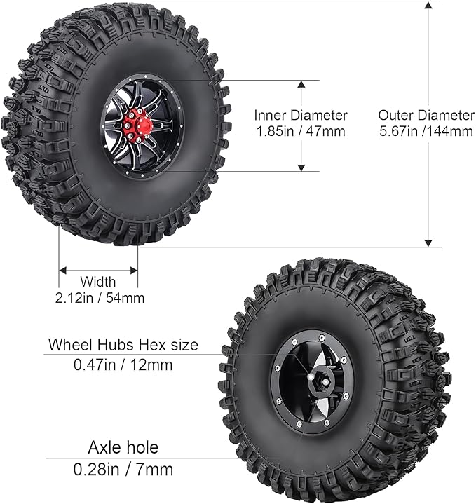 HobbyPark 2.2 Beadlock Wheels and Tires Height 5.67inch/144mm with Foam Inserts for 1/10 RC Crawler, w/Beadlocks Mounting Tool, Set of 4