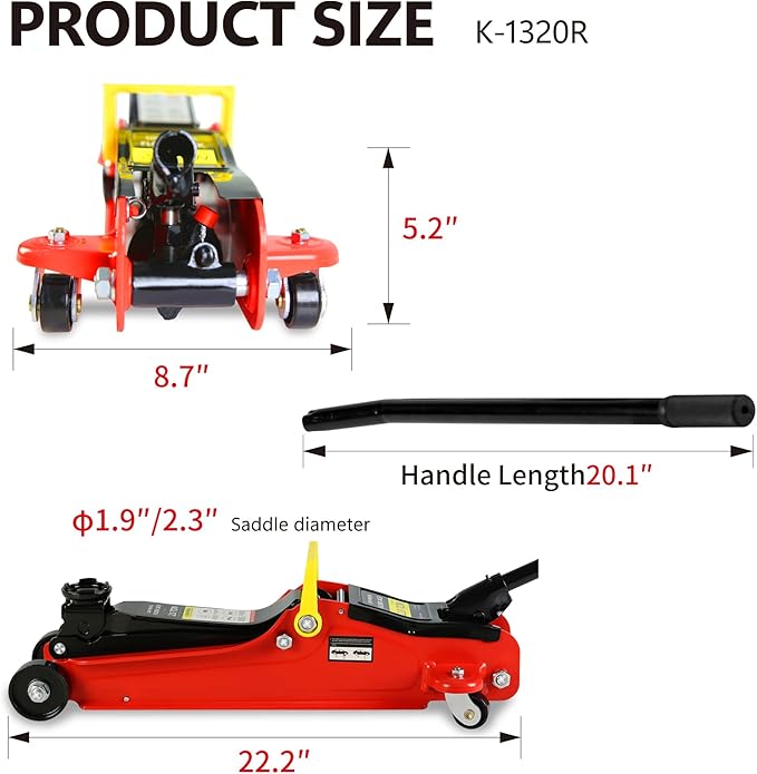 4 Piece Car Truck Floor Jack Service, Hydraulic Trolley Floor Jack & Jack Stands & Tire Repair Kit for Garage Shop DIY, Lifting Range 3.3"-15.2", Steel Car Jack 2 Ton/4000 LBS Capacity, Red