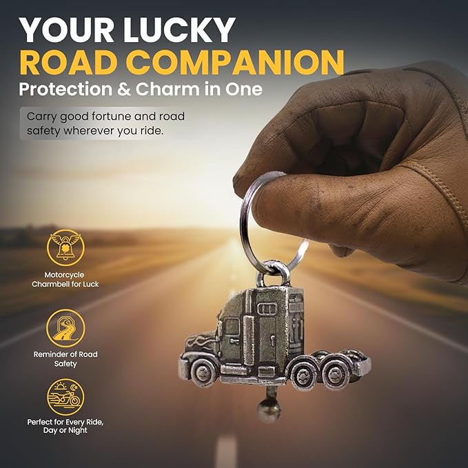 Semi-Truck Bell with Gift Bag - Handcrafted Pewter for Road Safety & Good Luck- Motorcycle Bell Offers Charm & Protection on Every Ride- Carry as a Truck Key Chain for Gifting & Unforgettable Journeys