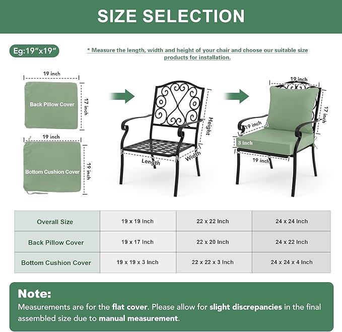 Summsun Outdoor Cushions for Patio Furniture, Double-Sided Waterproof Backrest and Deep Seat Cushion Set with Removable Cover, 22 x 22 Inch, Sage Green, 1 Set