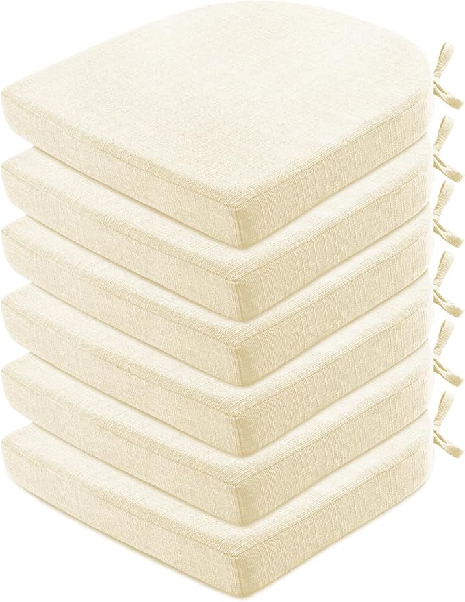 Wellsin Chair Cushions for Dining Chairs 6 Pack - Kitchen Chair Cushions with Ties and Non-Slip Backing - Dining Chair Pads 16"X16"X2", Beige