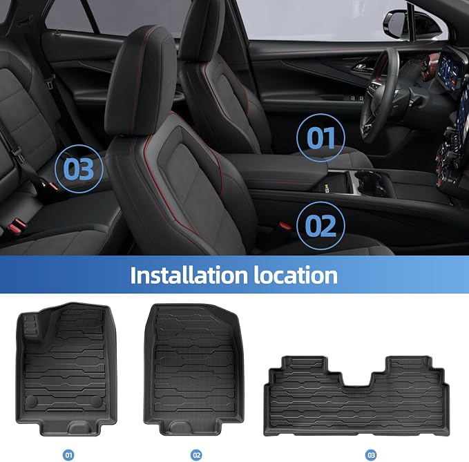 SMABEE 8PCS Full Set of Floor Mats for 2024 2025 2026 Honda Prologue & Chevy Blazer EV All Weather TPE Floor Liners Cargo Liner Backrest Mats Accessories Car Mats Interior Black
