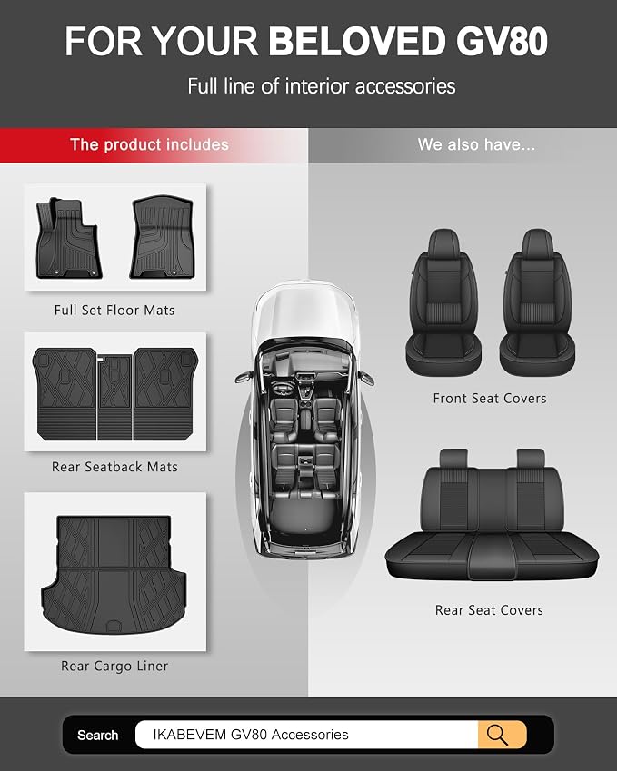 Floor Mats for Genesis GV80 2021-2025 5 Seats Only (Not for Coupe), All Weather TPE Floor Liners Cargo Mat with Backrest Mat GV80 Accessories Odorless Anti-Slip Cargo Tray with Back Seat Protector