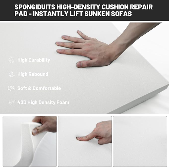 Couch Cushion Support for Sagging Seat, 20"x20"x2" 40D High Density Curved Foam Sofa Cushion Support, Under-Cushion Sag Repair,White Set of 2