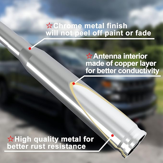Enigrette Chrome Car Truck Antenna with Tire Valve Caps American Flag Short Replacement for GMC Sierra Chevy Silverado Dodge Ram 1500 2500 3500 Ford F150 F250 F350 Super Duty Raptor, Accessories