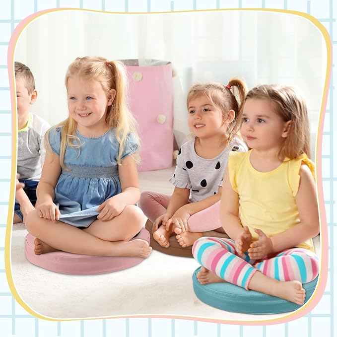 Juexica 8 Pcs Extra Thick Flexible Seating Floor Cushion Assorted Colored Floor Pillow Classroom Seat Cushion Soft Classroom Seating for Kid Learning(Advanced Color,13.8 x 13.8 x 2 Inch,Round)