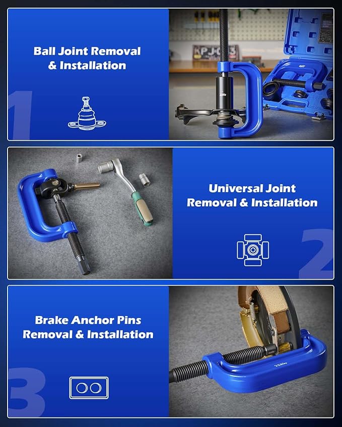 Orion Motor Tech Ball Joint Press Kit, Heavy Duty Ball Joint Removal Tool Kit with 4x4 Adapters, for Most 2WD and 4WD Cars and Light Trucks
