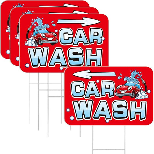 Blulu 3 Pcs Car Wash Arrow Yard Signs 15.7 x 12 Inches Car Wash Sign Double Sided Yard Decoration with Stakes for Outdoor Business Advertising and Events Publicity(Red)