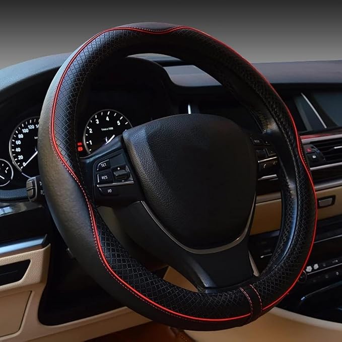 DaisyInner 17.5-18 Inch Truck Steering Wheel Cover Leather Wheel Semi-Truck Comfy Grip Cover Anti-Slip Car Accessory, Fits Rv, Big Rig and Classic Car (Black, Simple Style)