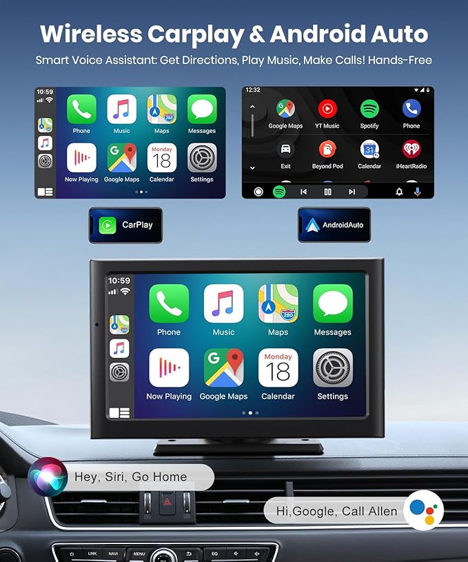 Foxpark Portable Carplay Car Screen for Apple & Android Auto-7" HD Wireless Car Play Touch Screen with Backup Camera,Car Audio Receivers with Voice Control,GPS Navigation,Bluetooth,Mirror Link,FM