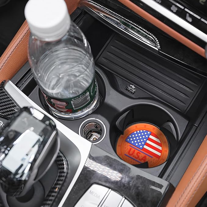 AUCELI 4 Pack Car Cup Holder Coasters, Colored American Flag US Flag Insert Car Cup Coaster, 2.75 Inch Anti Slip Shockproof Embedded Drink Mat, Vehicle Interior Decor Accessories