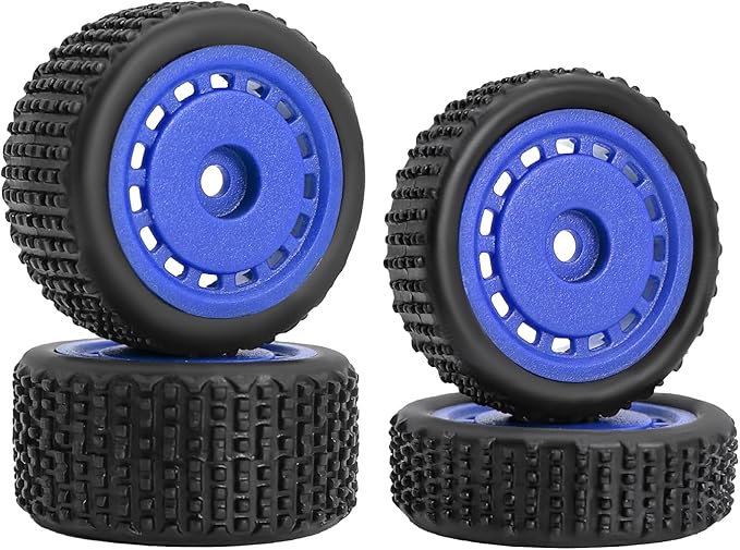 Pre-Mounted Pin Buggy Tires and Wheels Rims Hub Tires Set for 1/24 Losi Micro-B 1/28 Losi Micro-T Wltoys 244016 Upgrade Part (Blue Micro-B)