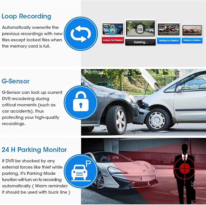 10'' Mirror Dash Cam Night Vision 1080P FHD Full Touch Screen Front and Rear View Backup Camera for Cars Loop Recording Streaming Media 170°Wide Angle Parking Assistance 6M Cable