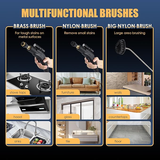 1700W Pressurized Steam Cleaner,Heavy Duty Portable Steamer for Car Detailing, High Temp, Home Use, Floor, Upholstery, Grout 110V with 12 pcs Accessories