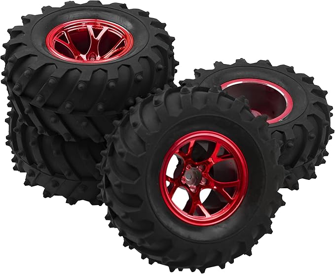 4.72''OD Rubber Tires & Wheel Rim 12mm Hex Hub Compatible with RedCat Volcano Traxxas Rustler HPI HSP Tamiya Exceed Himoto 1/10 Off-Road Monster Truck,120mmx56mm (Red)