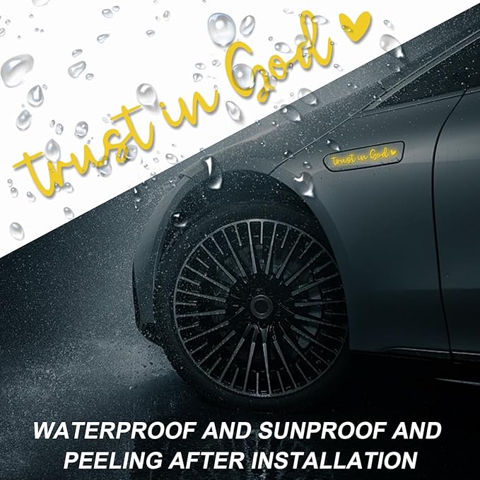 DXNQ 2 PCS Trust in God Rearview Mirror Decals, Automotive Vinyl Rear View Mirror Decorative Stickers, Waterproof Trust in God Stickers for Car Truck Laptop, Car Accessories (Yellow)
