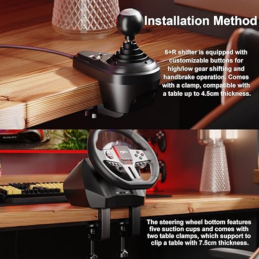 PXN - V9 Gen2 Racing Wheel - 270&900° Car Sim Steering Wheel, 3 Pedals, H Shifter, APP Support, Vibration Feedback - Gaming Steering Wheel for PC, PS4, Xbox One, Xbox Series X/S