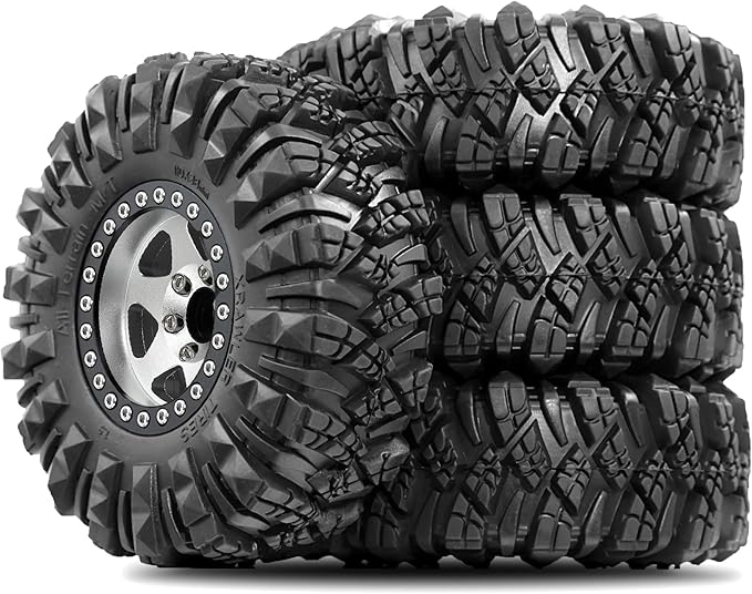 STMU Negative Offset 10.4mm 1.9 Beadlock Wheel Rims Aluminum and 1.9 RC Crawler Tires 4.33 Inch OD Foam Inserts for Traxxas TRX4 Axial SCX10 SCX10 II III RBX10 Redcat Gen 8 (Silvery)