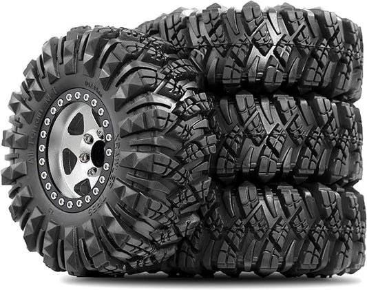 STMU Negative Offset 10.4mm 1.9 Beadlock Wheel Rims Aluminum and 1.9 RC Crawler Tires 4.33 Inch OD Foam Inserts for Traxxas TRX4 Axial SCX10 SCX10 II III RBX10 Redcat Gen 8 (Silvery)