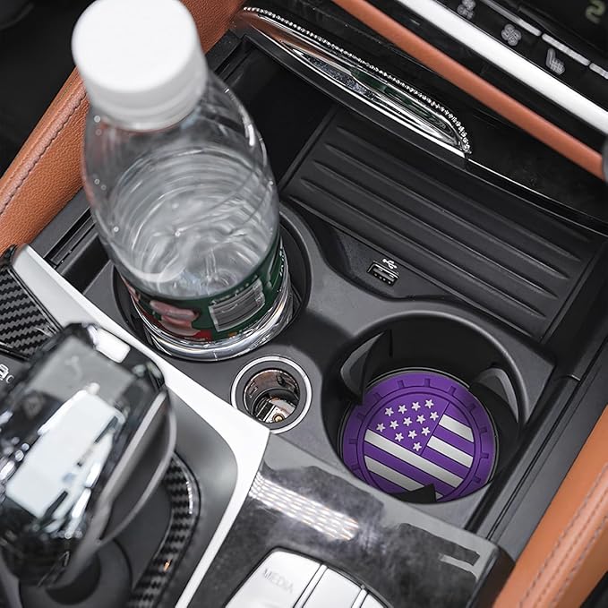 AUCELI 2 Pack Car Cup Holder Coasters, Colored American Flag US Flag Insert Car Cup Coaster, 2.75 Inch Anti Slip Shockproof Embedded Drink Mat, Vehicle Interior Decor Accessories