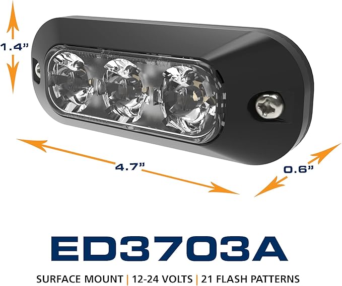 ECCO LED Stop-Tail-Turn-Reverse Warning Light LEDs Amber White 12V 24V Surface Mount Waterproof Warning Light Construction Caution Lights for Truck Off Road car Commercial Vehicles, 5 Year Warranty