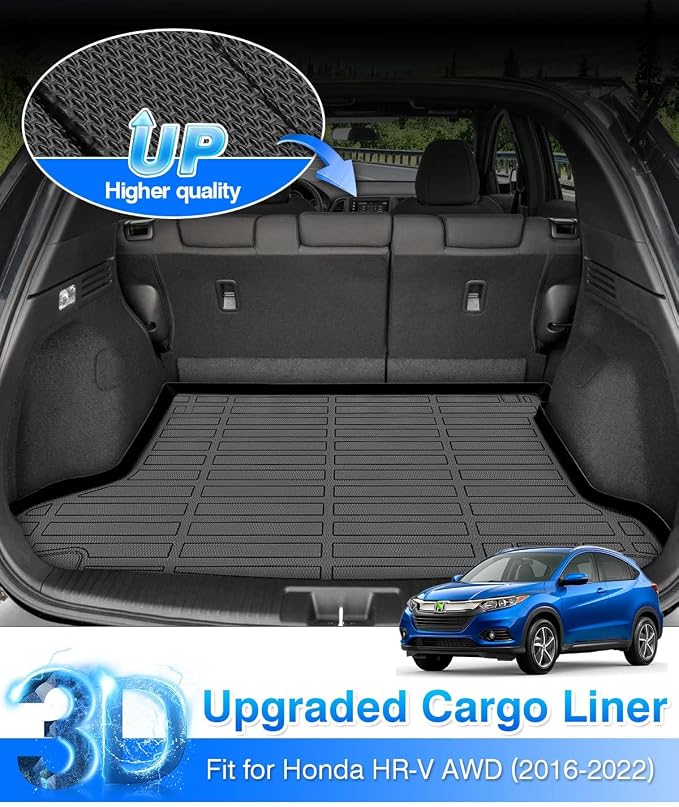 Cartist Cargo Liner Custom Fit for HR-V HRV 2016-2022 (Only AWD Models) All Weather Rear Trunk Mat High Side Waterproof Black TPE