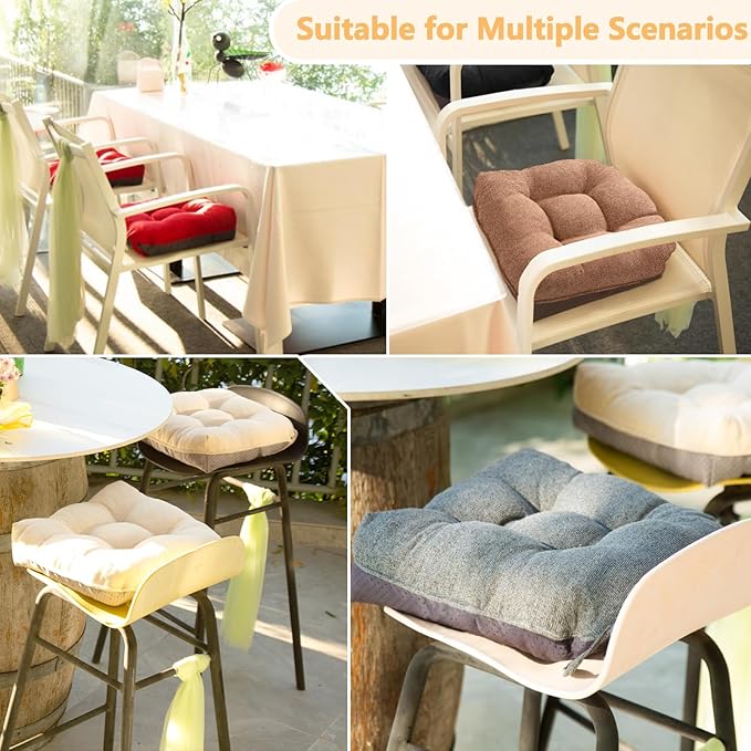 MAGIC ELEPHANT Chair Cushions for Dining Chair, Shredded Memory Foam Kitchen Chair Cushions Set of 4, Non-Slip Thick Dinning Room Chair Pads Seat Cushions, 15.5" x 15.5" x 4" (Brown)