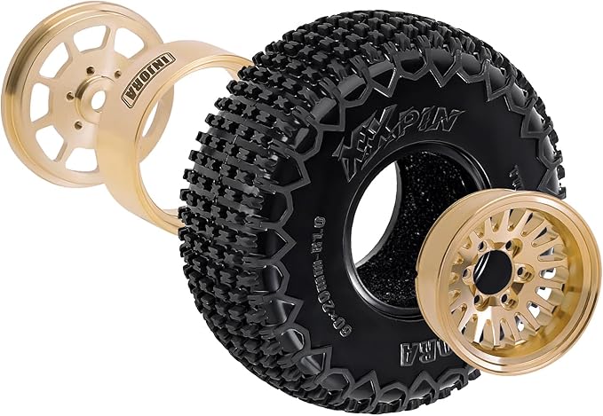 INJORA 1.0 XHX Pin Tires with 1.0 Plus Brass Beadlock Wheels Combo for 1/18 1/24 RC Crawlers Upgrade