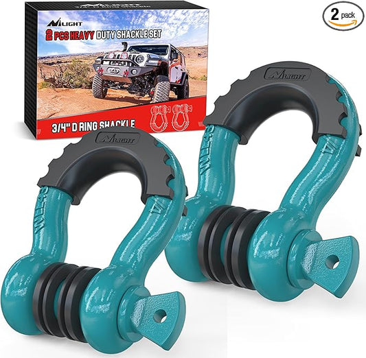 Nilight 2 Pack 3/4" D-Ring Shackle with 7/8" Screw Pin 41,887lbs Break Strength, Heavy Duty Off Road Recovery Shackle with Isolators Washers for Use with Tow Strap, Winch, Off-Road Truck Vehicle