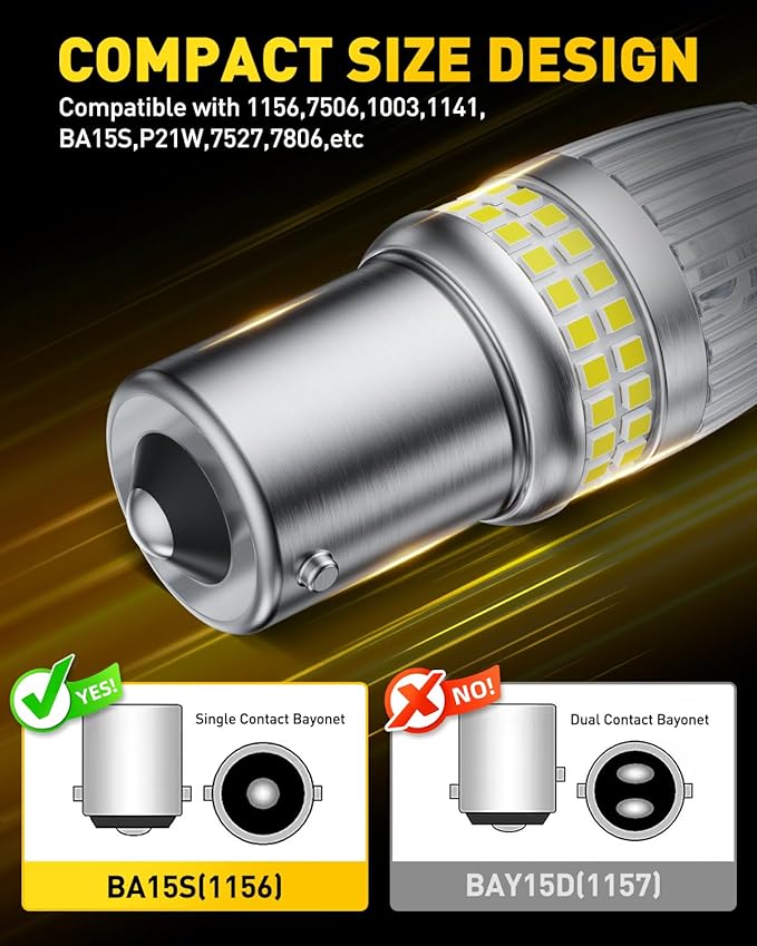 AUXITO Latest 1156 LED Bulbs White Reverse Lights, 700% Brighter 7506 BA15S P21W 1141 1003 Bulbs with Projector for Backup Parking Tail Brake Signal Marker Daytime Running Light, Pack of 2