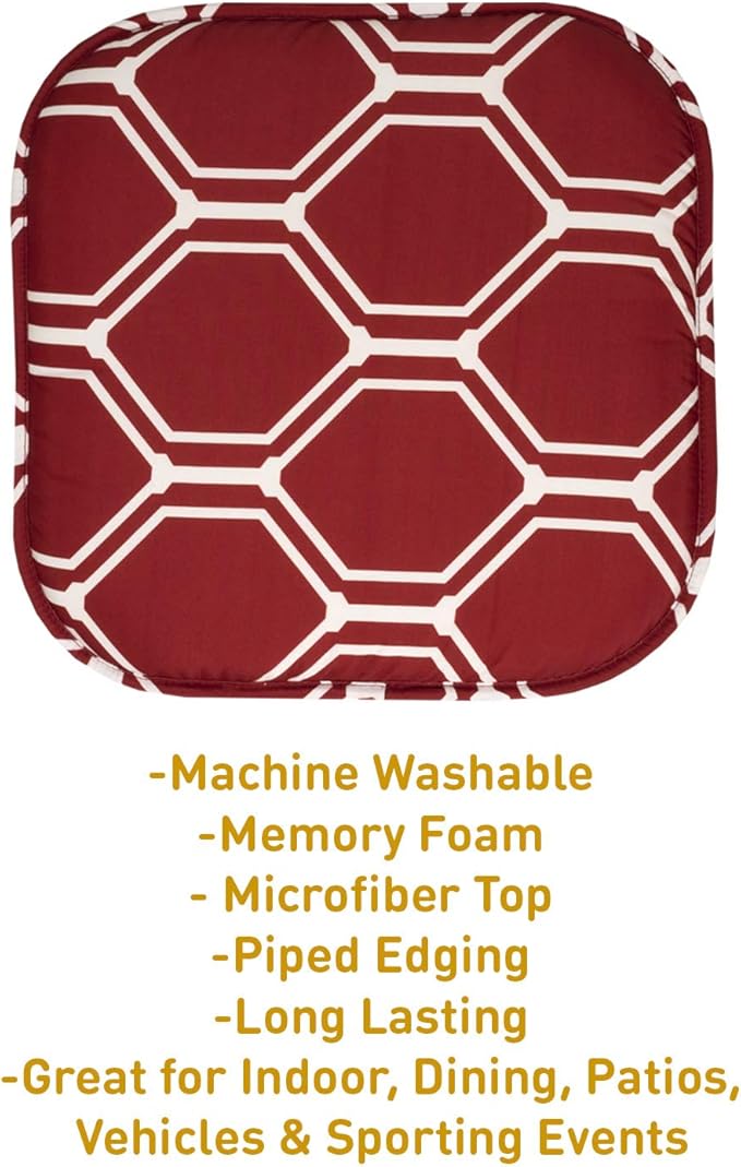 Sweet Home Collection Chair Cushion Memory Foam Pads Honeycomb Pattern Slip Non Skid Rubber Back Rounded Square 16" x 16" Seat Cover, 6 Pack, Mirage Wine/White