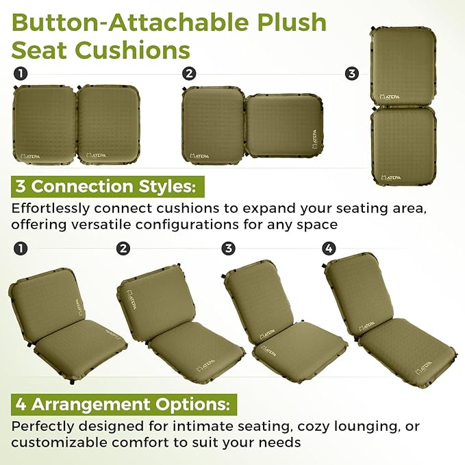 ATEPA Inflatable Seat Cushion, Compact Self-Inflating Seat Cushion for Stadium Airplane Air Travel Bleacher Camping, Blow Up Foam Seat Pad for Outdoor Sports Events Backpacking Hiking Sitting