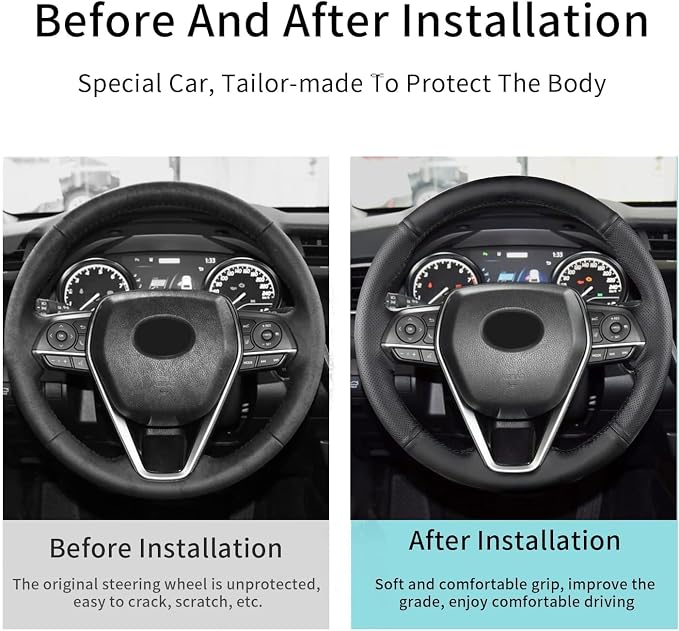 Hand Sewn Steering Wheel Cover for Toyota RAV4/Avalon/Camry/Corolla | Fit for Toyota RAV4 SUV 2019-2024 / Avalon 2019-2022 / Camry 2018-2024 / Corolla 2020-2025