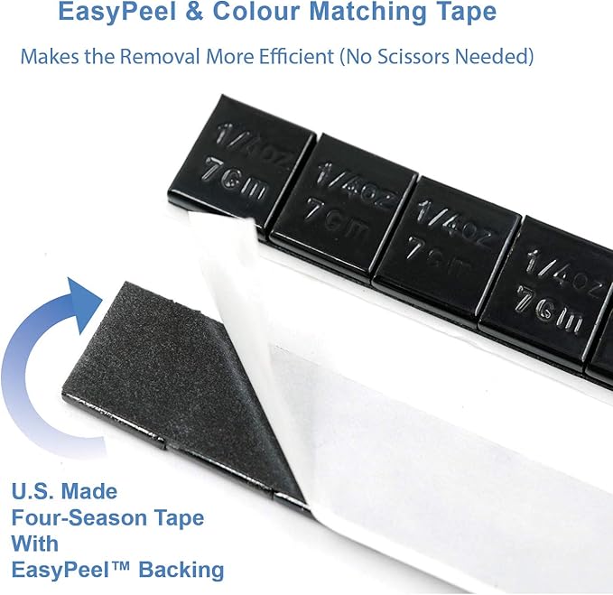 CKAuto 1/4oz, 0.25oz, Black, Adhesive Stick on Wheel Weights, EasyPeel Tape. Cars, Trucks, SUVs, Motorcycles, Low Profile, 60oz/Box, U.S. OEM Quality, (240pcs)