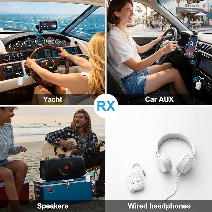 2026 Pro Bluetooth 6.0 Transmitter Receiver for Airplane/TV/Gym, [aptX HD Lossless Audio] Wireless 3.5mm Jack Adapter for Headphones, 24H Playtime, Low Latency Auto-Sync, Universal for Car/Home Stereo