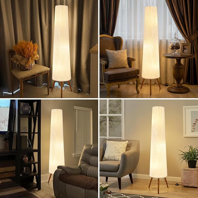 GyroVu 60 Inch Oatmeal Wood Floor Lamp, Color Temperature Adjustable Softlighting Corner Lamp, 3 Bulbs Standing Lamp, Creative Ambient Light for Living Room Bedroom&Office-Bulbs Included