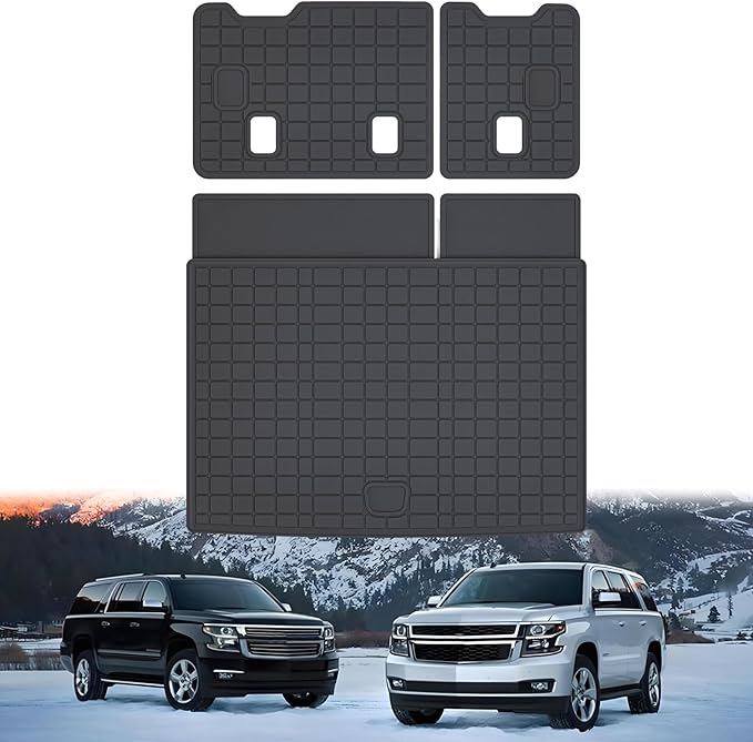 Cargo Mat for 2015-2020 Chevy Chevrolet Suburban/GMC Yukon XL/Cadillac Escalade ESV & Backrest Mat,TPE All Weather Protection Trunk Mat Covering The Backrest with Velcro Fastener Accessories