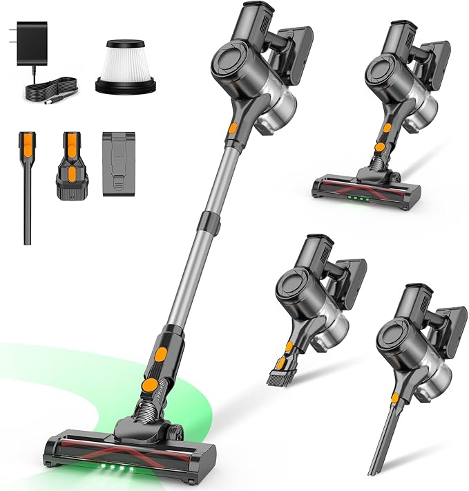 HOLOGO Cordless Vacuum Cleaner,40 Mins Runtime Lightweight Stick Vacuum Cordless,Self-Standing,Powerful Suction, Anti-Tangle Brush,Rechargeable Battery Vacuum for Carpet,Pet Hair,Hardwood Floor