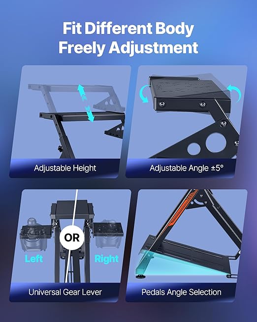 VEVOR Racing Wheel Stand, Adjustable & Foldable Simulator Stand for Logitech G923 G920 G29 G27, Thrustmaster T300RS TX F458 T500RS T3PA-PRO(F1/GT) Gaming Cockpit,Pedals Simulator NOT Included,Compact