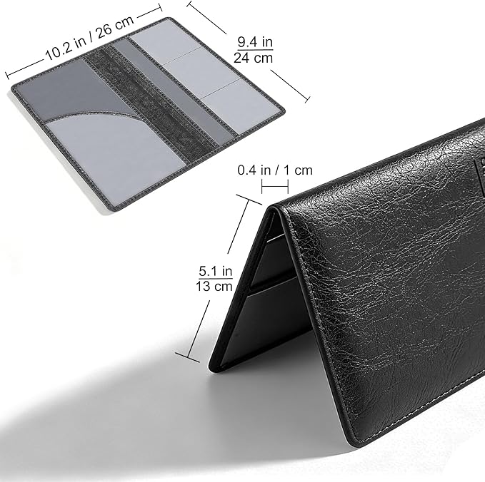 LumiMokki Premium Car Registration & Insurance Card Holder with Magnetic Shut, Vehicle Glove Box Car Organizer - For Documents, Cards, License (Cowhide Black)