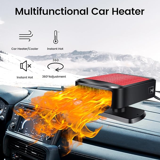 Car Heater,12V 200W Portable Car Heater Defroster, 2 in 1 Heating & Cooling Fast Heating Defrost Defogger with Plug in Cigarette Lighter, Window Defroster for Car, SUV, Jeeps, Trucks (red)