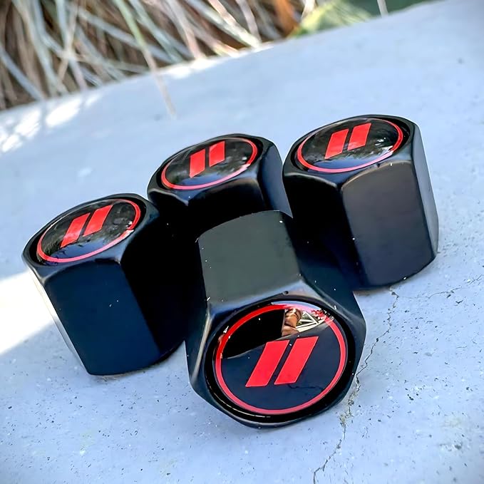 TACTILIAN Red Tire Valve Stem Caps for Dodge Tire Valve | Leakproof Aluminum Tire Valve Caps for Car Tires with Rubber O-Ring Compatible with Dodge Valve Stem Caps for Challenger, Charger, Ram 1500