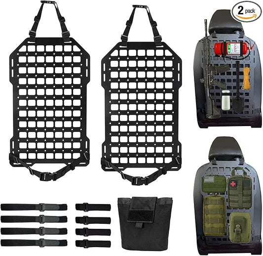 Tactical Back Seat Car Organizer, Rigid ABS Engineering Plastic Car Seat MOLLE Panel for Truck & SUV, tactical car seat back organizer with 1 Molle Pouch for Easy Storage and Accessories Management