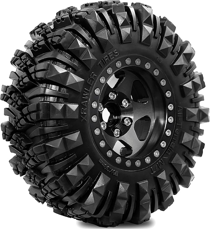 STMU Negative Offset 10.4mm 1.9 Beadlock Wheel Rims Aluminum and 1.9 RC Crawler Tires 4.33 Inch OD Foam Inserts for Traxxas TRX4 Axial SCX10 SCX10 II III RBX10 Redcat Gen 8 (Black)
